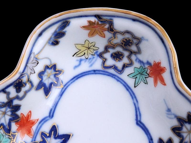 大聖寺伊万里　金襴手　紅葉の図　隅切長皿　 N1071AS-DCl