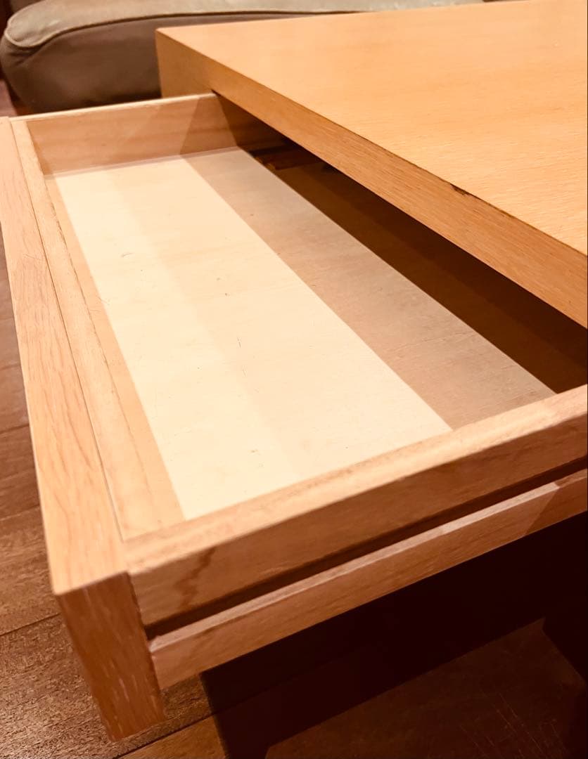 【美品】IDEE イデー スクエア ローテーブル オーク 引き出し付き