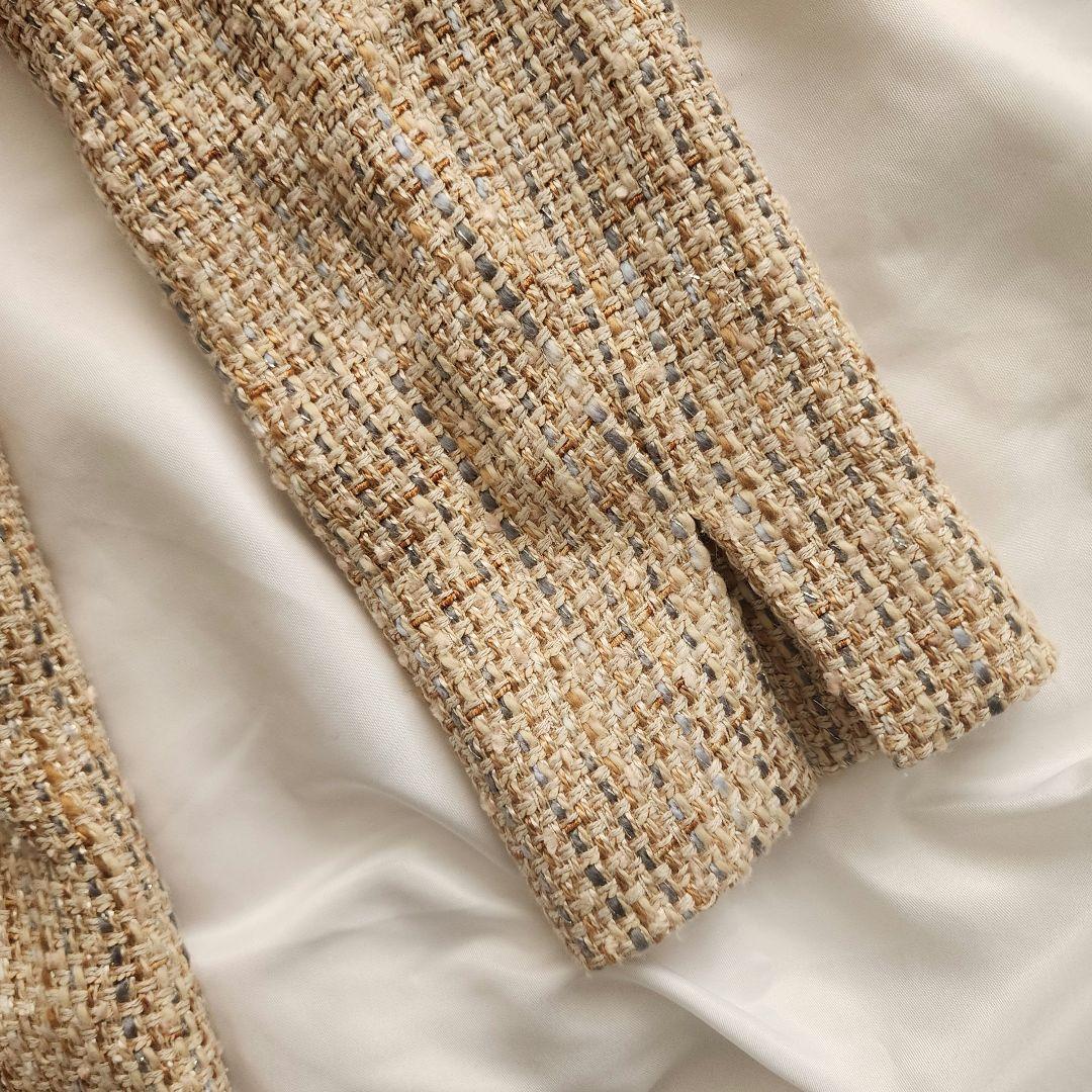 新品未使用　ANAYI　ノーカラージャケット　ツイード　シルク　アナイ38