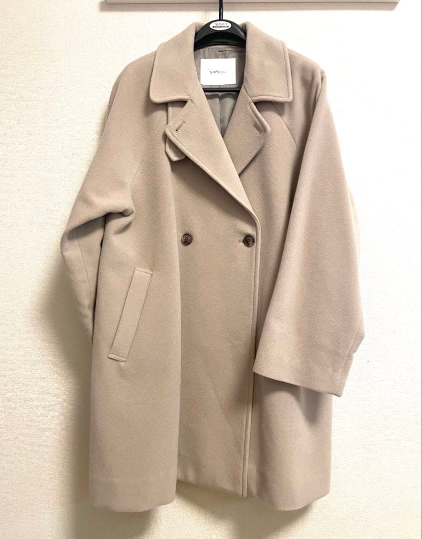 SHIPSanyスタンド&ダブルカラーコート　ベージュ