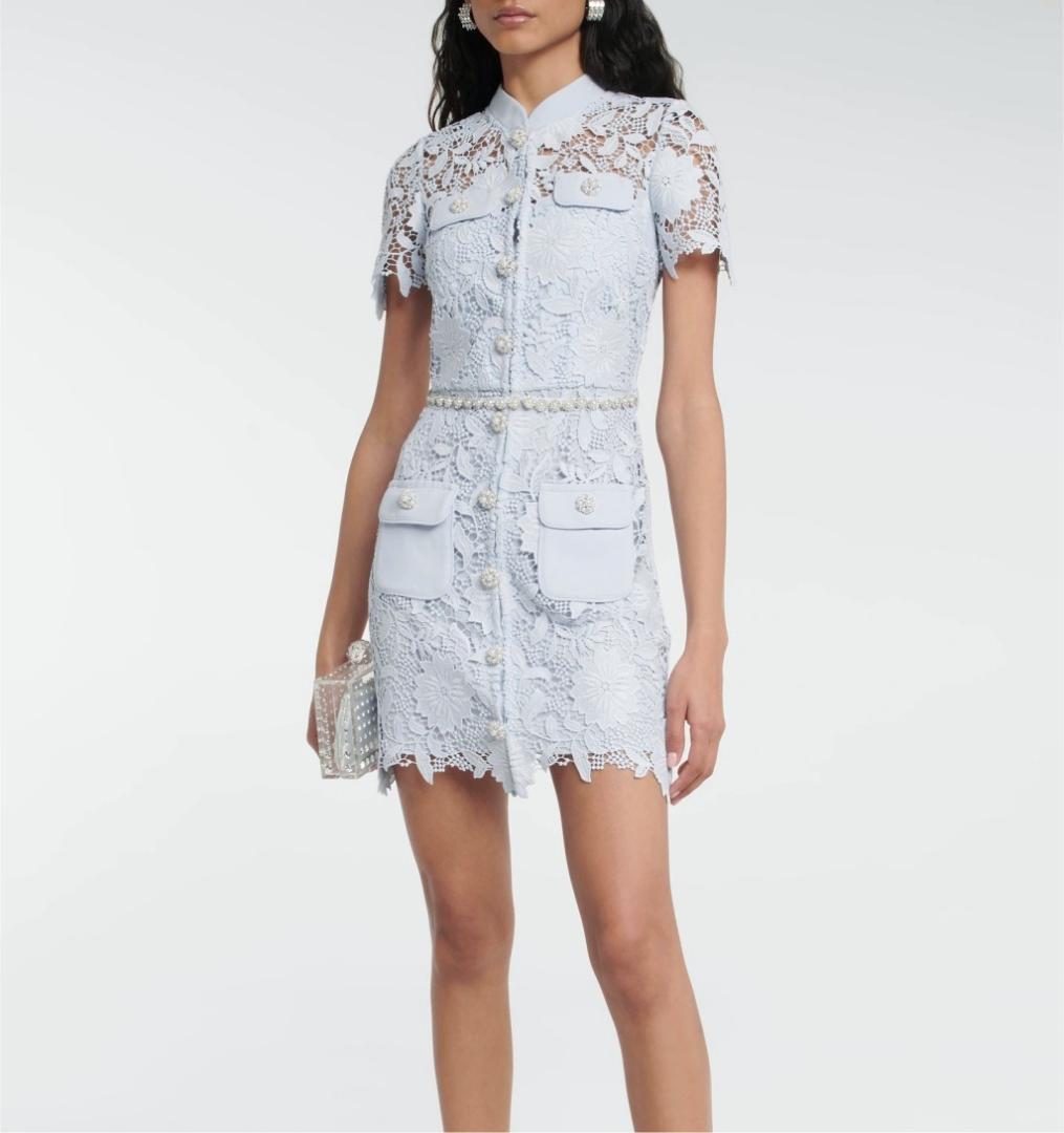 コ*マ様 セルフポートレイト ワンピース ギピュールレース ブルー UK8 未使