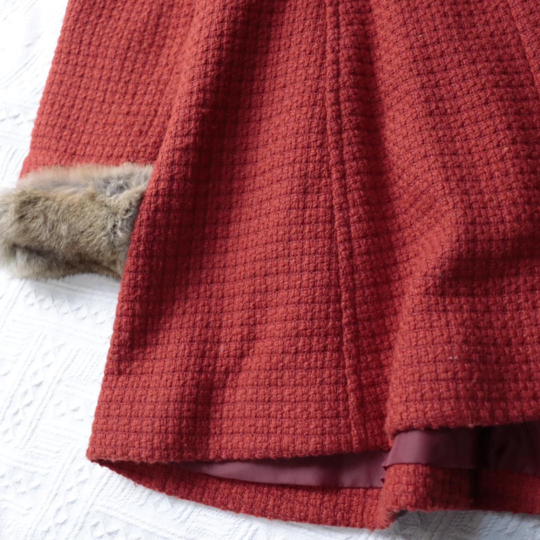 オンワード　高級ツイードジャケット　コート　ラビットリアルファー　ダブルボタン