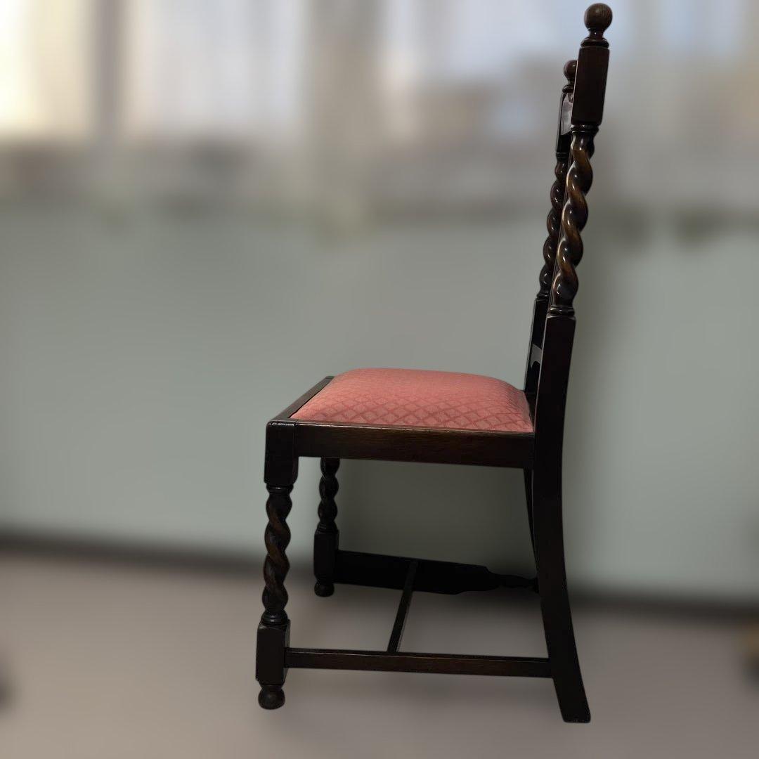 英国　アンティーク　木製椅子 ツイストレッグ　ダイヤモンドパターン ピンク