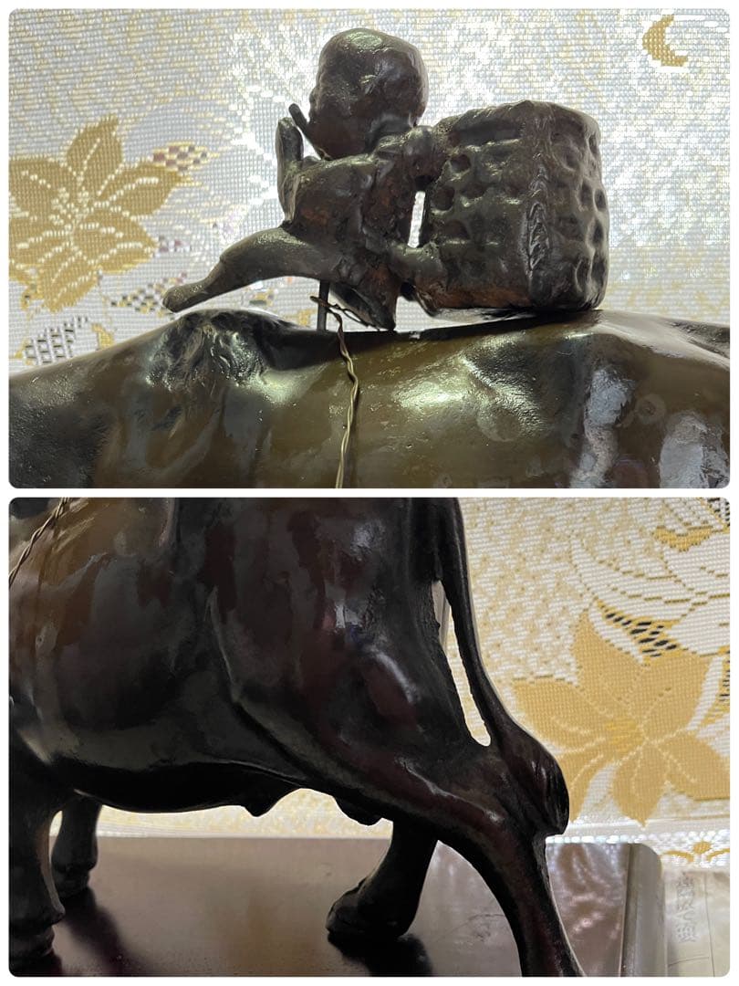 アンティーク品/立牛童子高岡銅器 台座付き送料無料（擦れや籠サビあり）⭐️大特価中