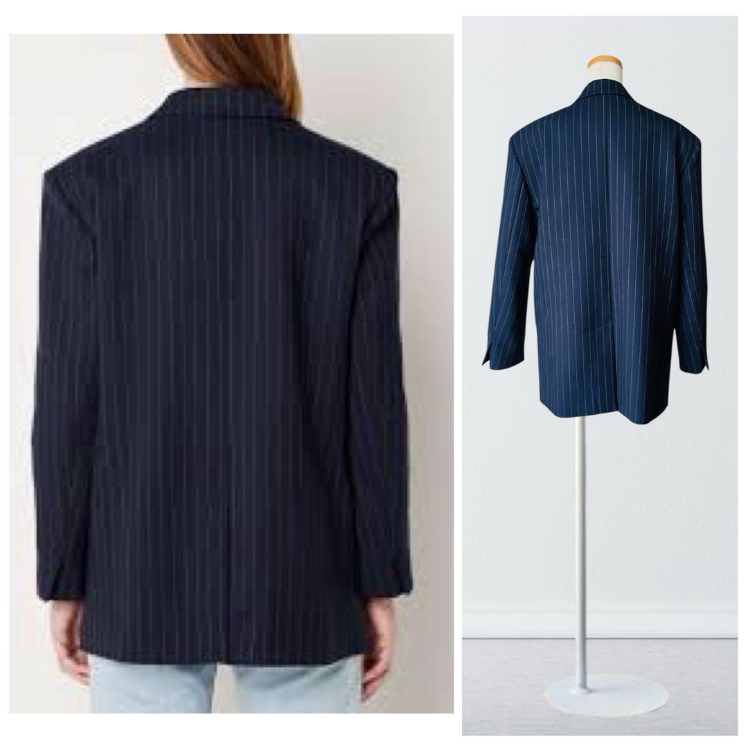 SANDRO サンドロ ネイビー ジャケット 36 紺 ピンストライプ
