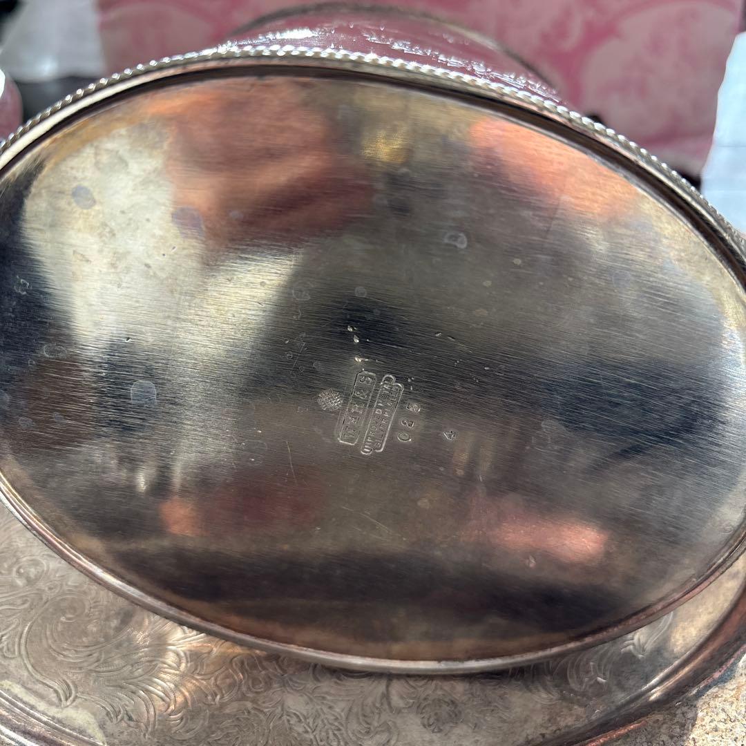 イギリス製　アンティーク　シルバーポットティーセット　トレイ　おまけ付き