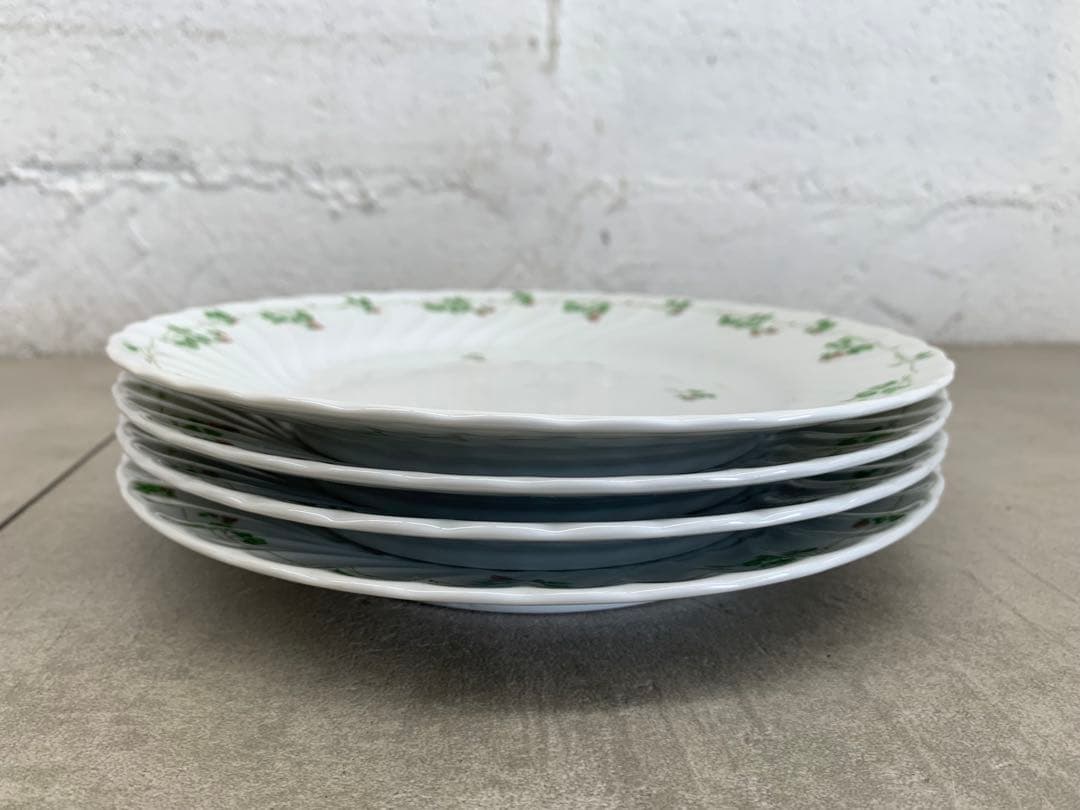 MN664★GINORI ジノリ 緑と赤の花模様 丸皿 直径約21.5㎝ 4枚