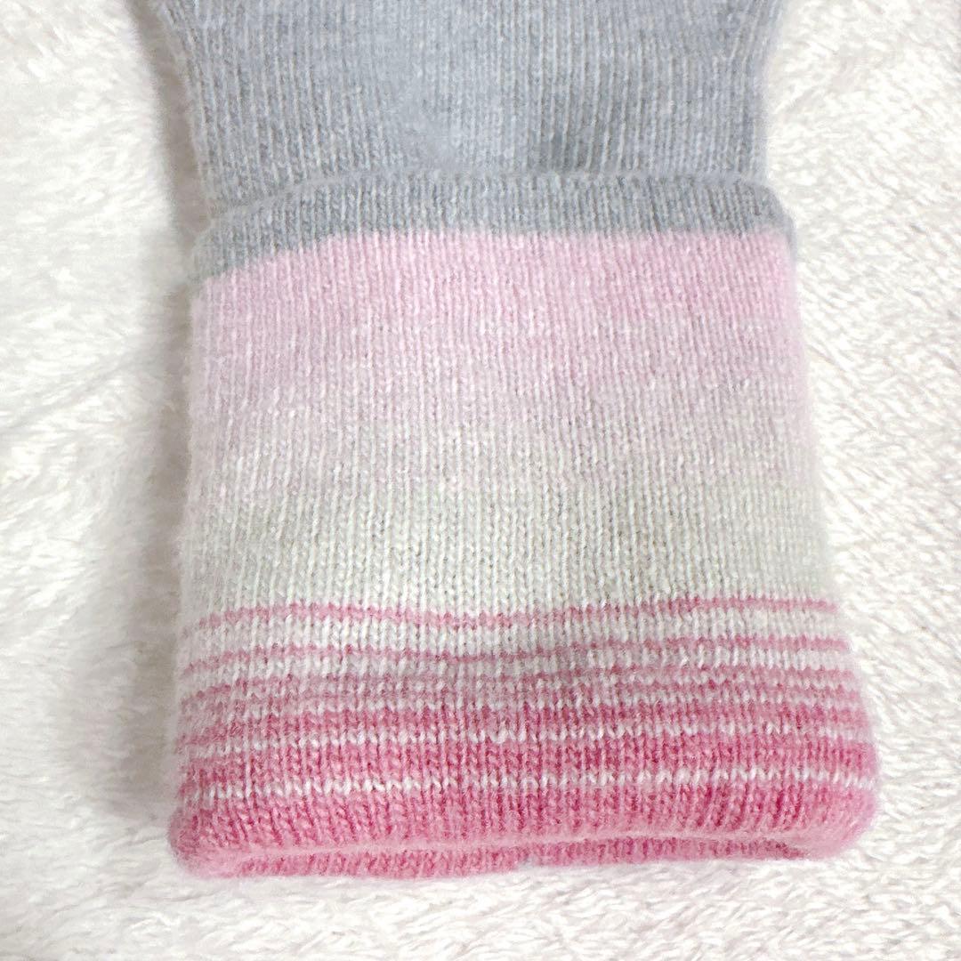 極美品★ルイヴィトン　手袋 カシミヤ　ウール ロゴ　グレー　ピンク レディース