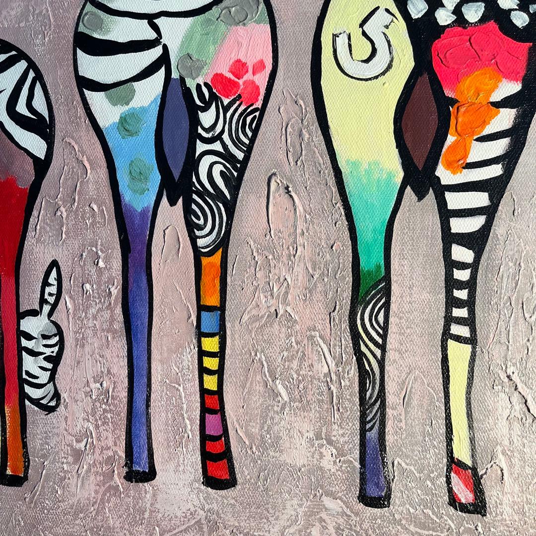 手書き油絵 ゼブラ 額付 絵画 インテリア 油彩画