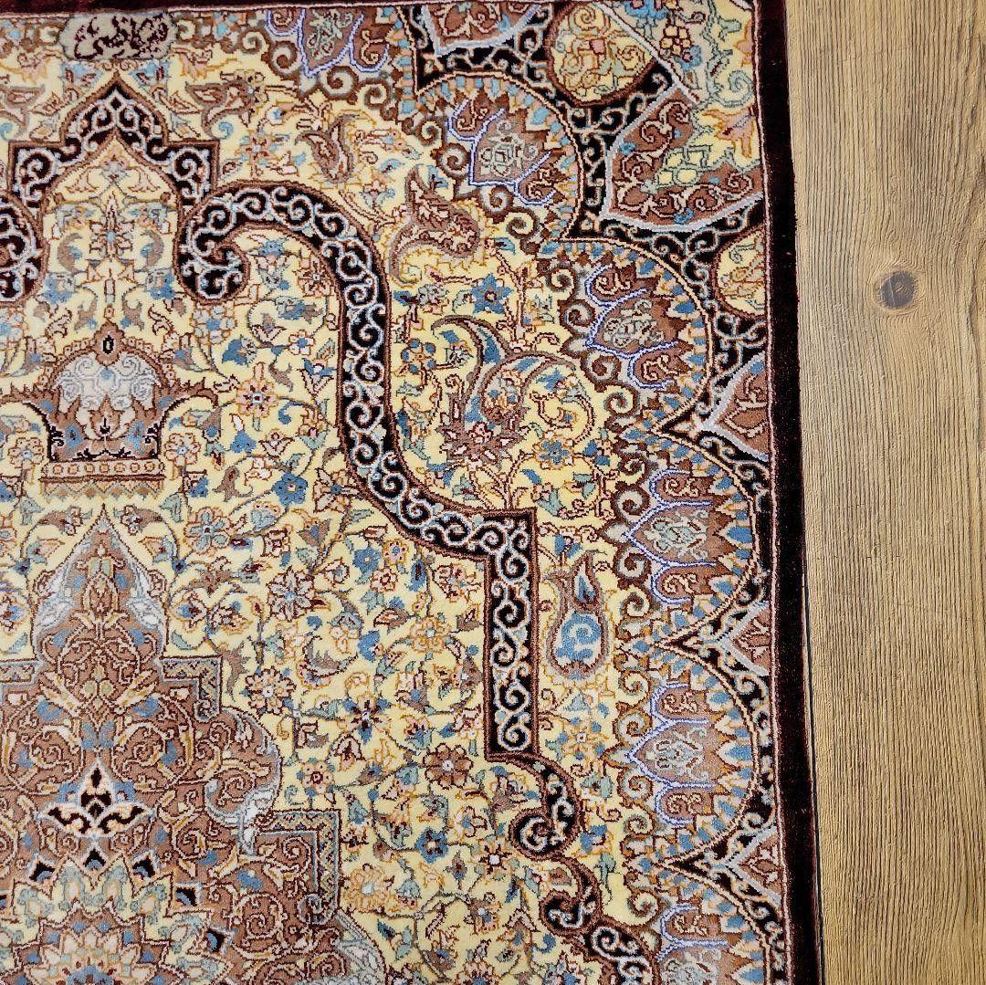 94x63cmペルシャ・シルク・じゅうたん(587)玄関マット・ラグ