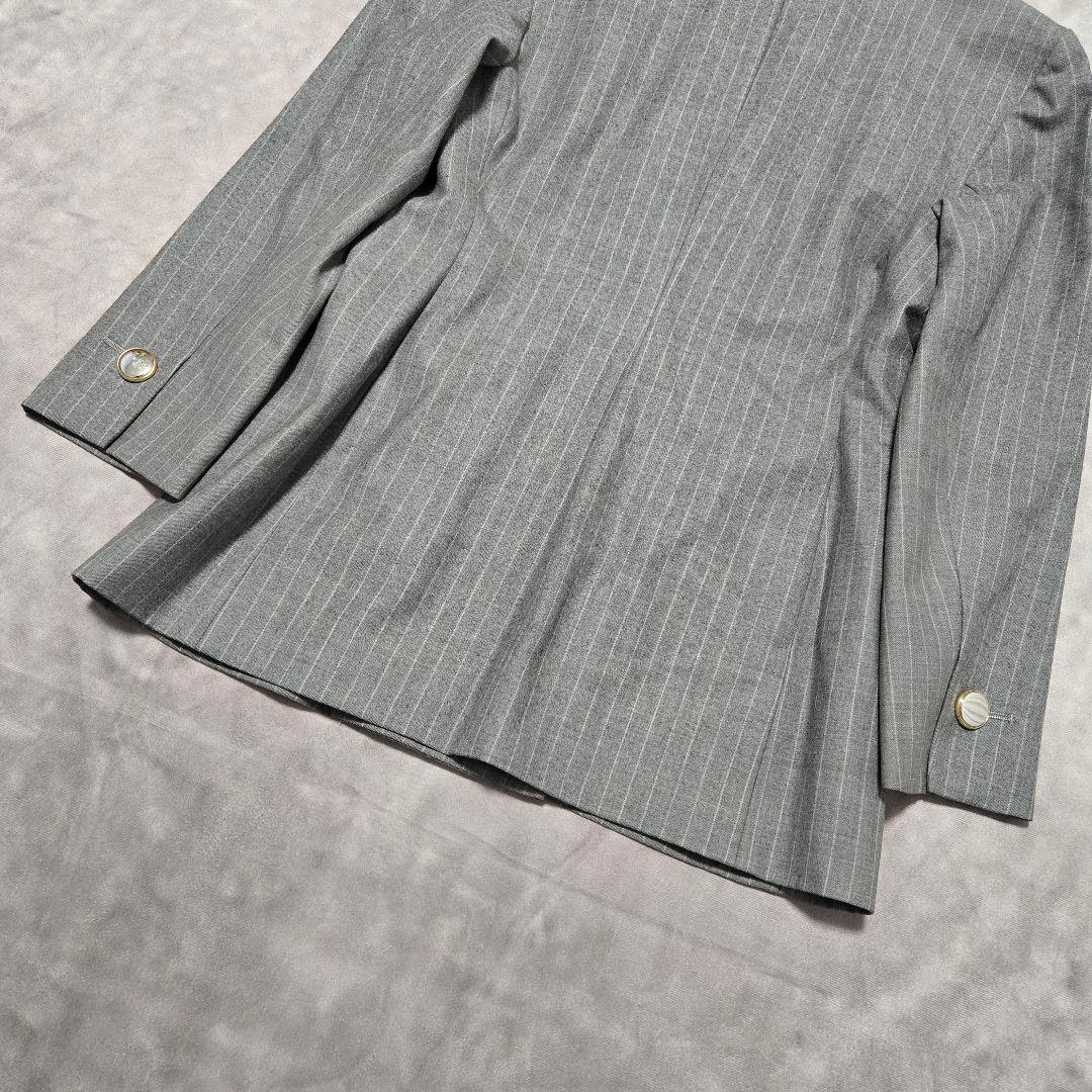 イヴサンローラン ダブル テーラードジャケット グレー ストライプ M