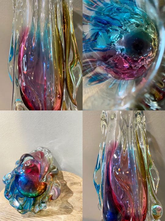 アンティーク ビンテージ 虹色 花瓶 パイレックス フラワーベース 希少 美品