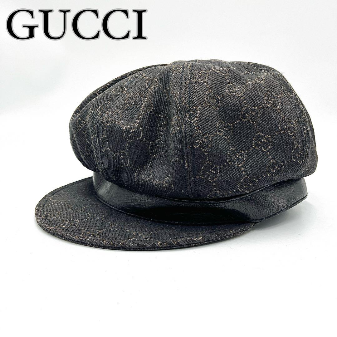 【美品】グッチ ハット 帽子 GG柄 ダークブラウン 濃茶 サイズXL