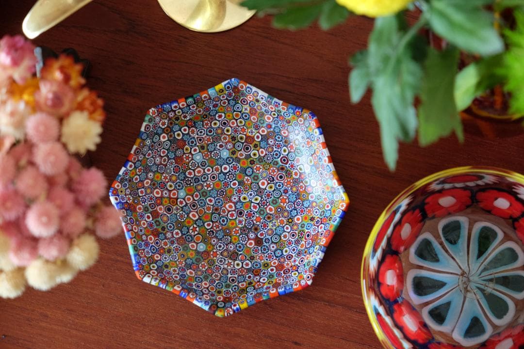 ベネチアンガラス ミルフィオリ プレート ガラス作家 検/ムラーノ 江波冨士子