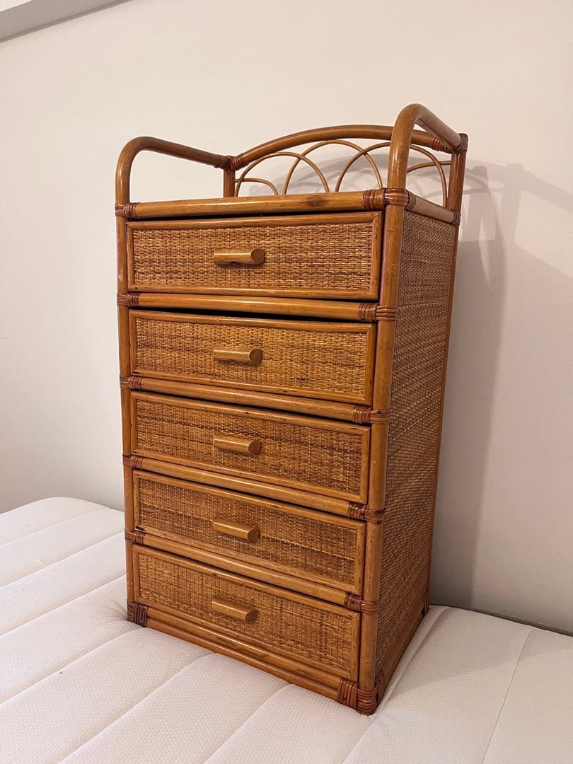 ラタン 籐 5段タンス シェルフ アンティーク