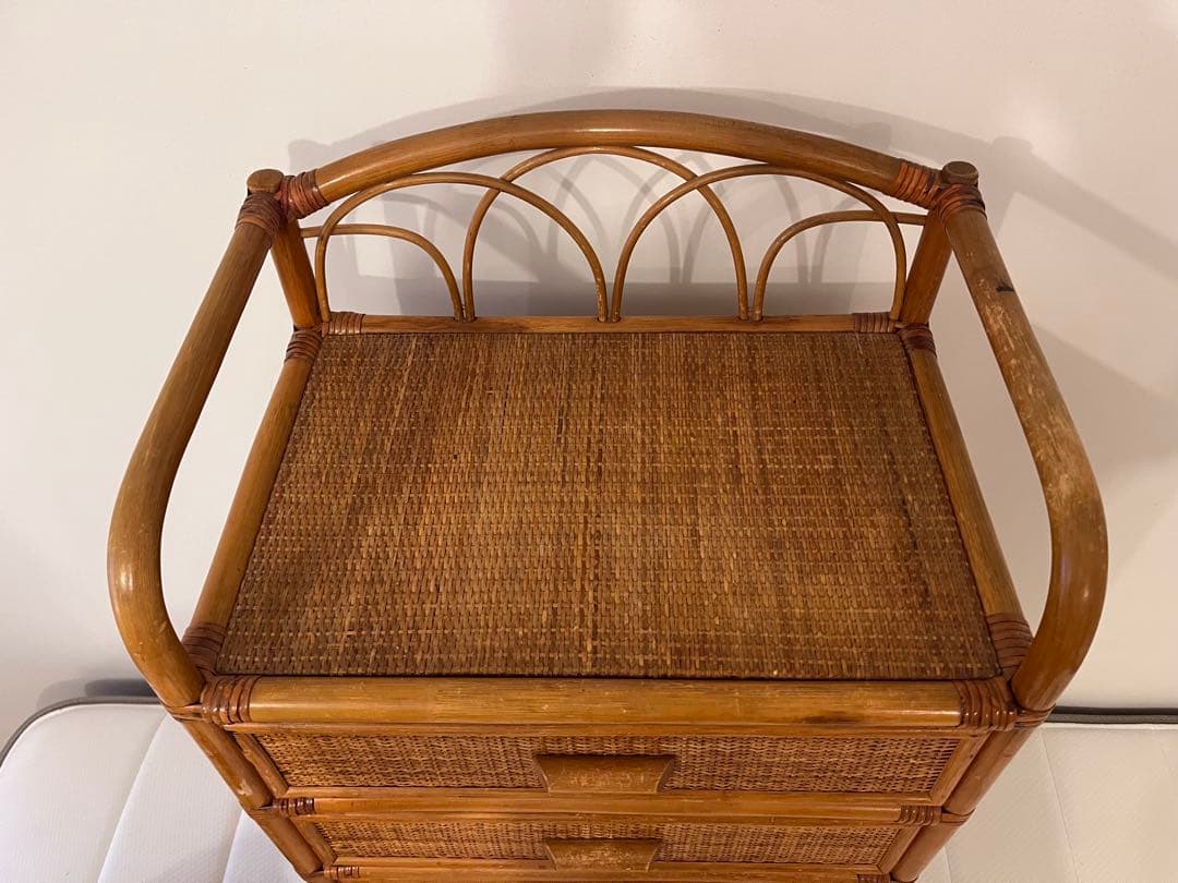 ラタン 籐 5段タンス シェルフ アンティーク