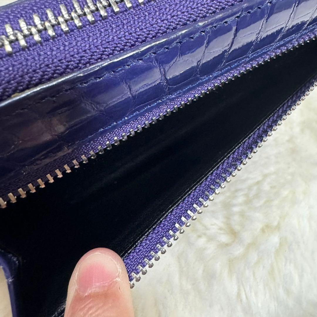 リアルクロコダイルレザー長財布　パープル　シャイニング　光沢　鰐革　ワニ　紫色