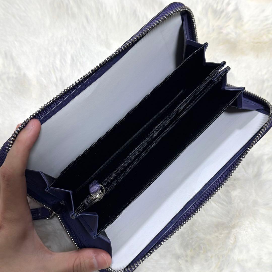 リアルクロコダイルレザー長財布　パープル　シャイニング　光沢　鰐革　ワニ　紫色