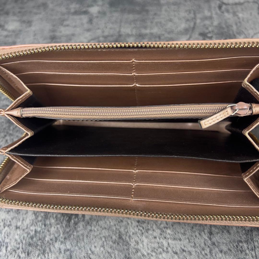 GUCCI ラブリーハート チャーム GG柄 ラウンド長財布 ピンク レザー