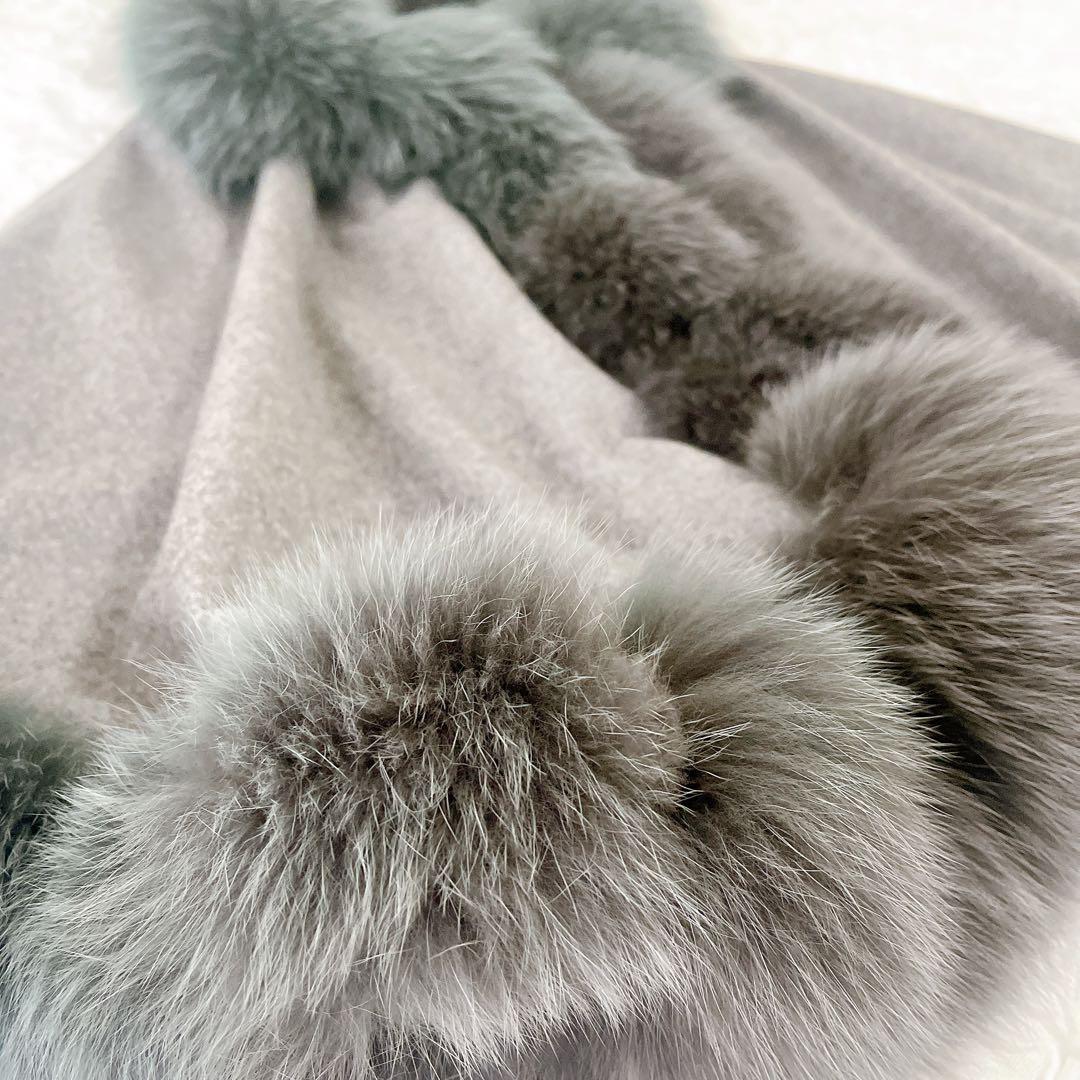 SAGA FURS ポンチョ カシミヤ100％ ブルーフォックス ラビット 毛皮