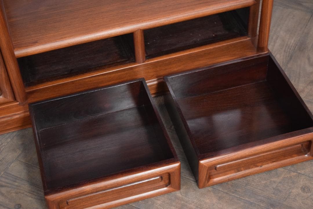 中澤唐木(大阪唐木) 総紫檀 茶棚 梅鶯紋 日本伝統工芸士 伊藤晁次 作