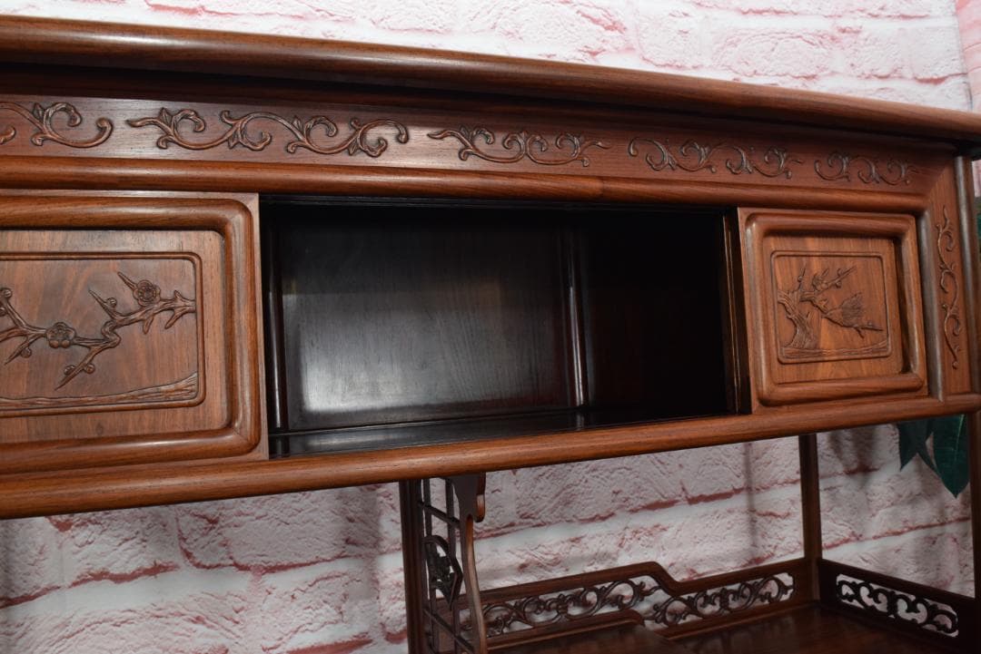 中澤唐木(大阪唐木) 総紫檀 茶棚 梅鶯紋 日本伝統工芸士 伊藤晁次 作