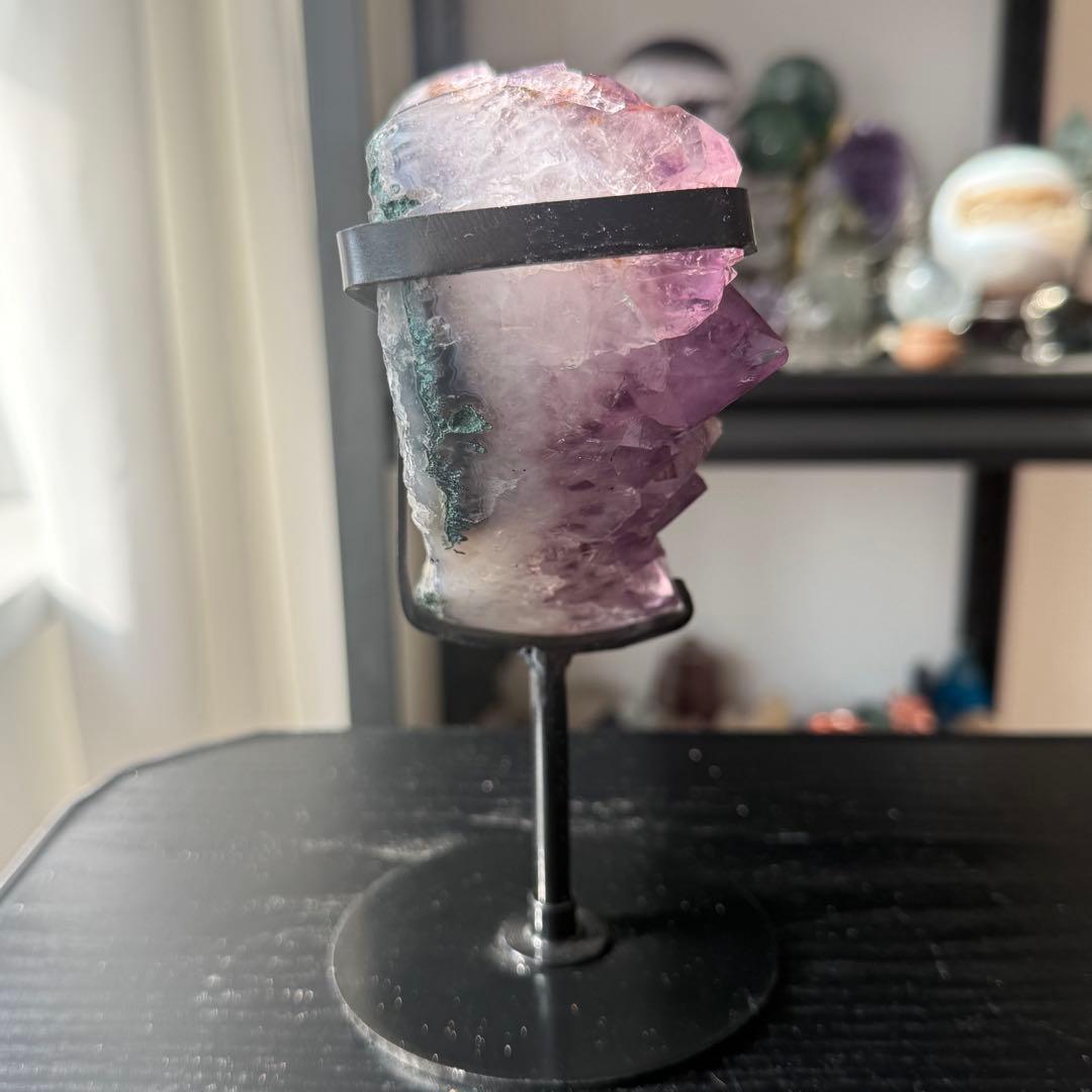 天然石タイチンルチルクォーツ共生アメジストのハート　置物NO.010913