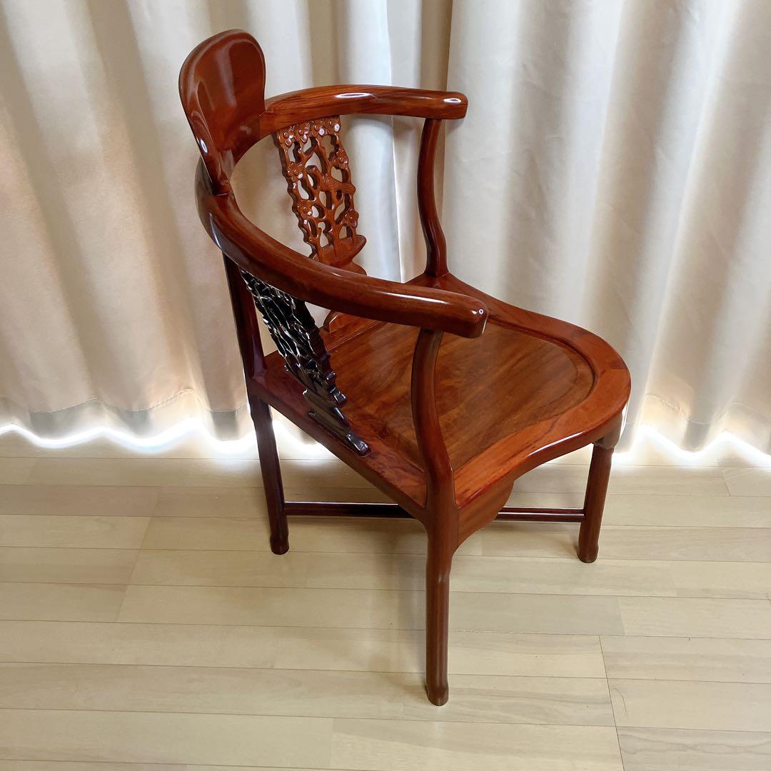 【ビンテージ】唐木調 透かし彫り アームチェア 無垢材 中国家具