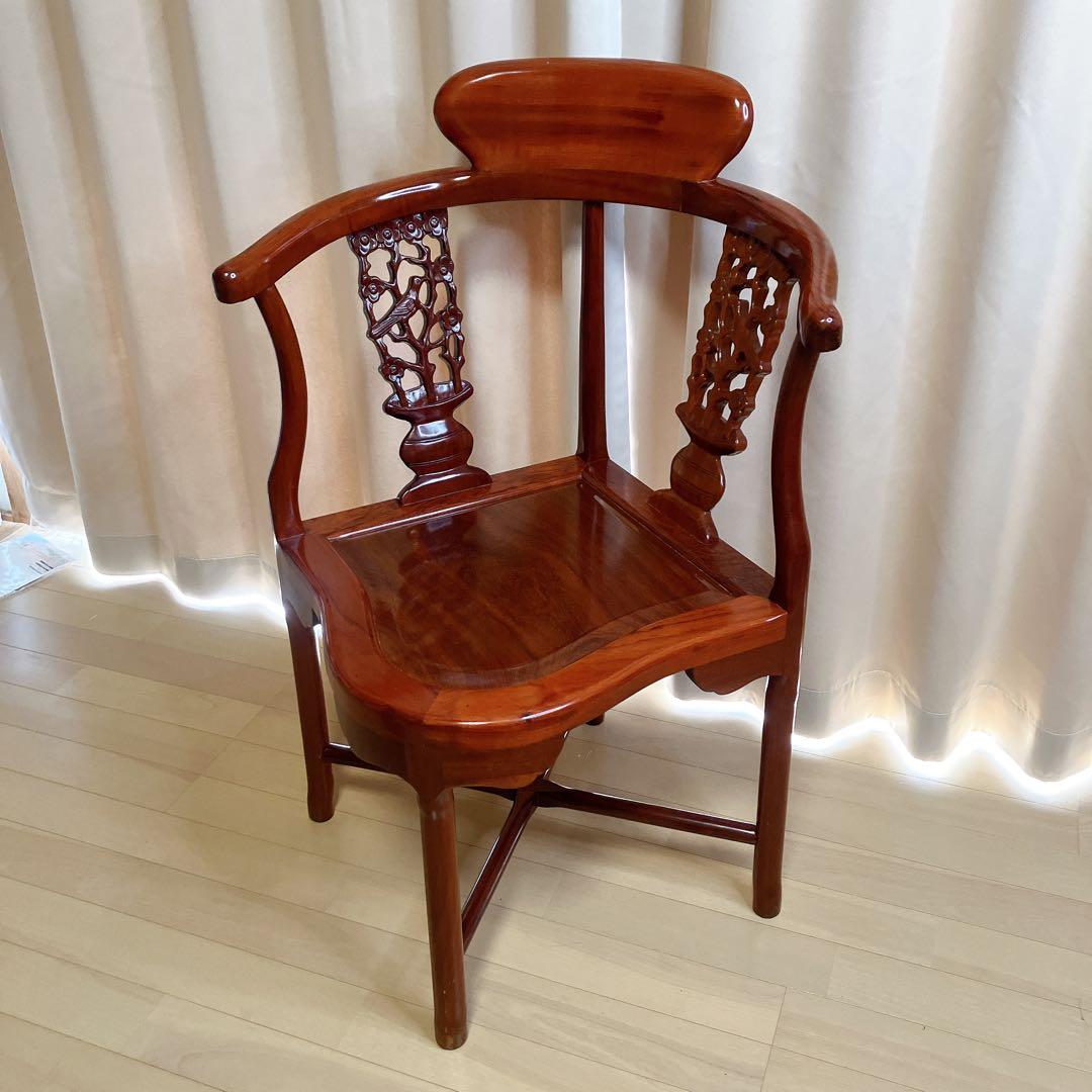 【ビンテージ】唐木調 透かし彫り アームチェア 無垢材 中国家具