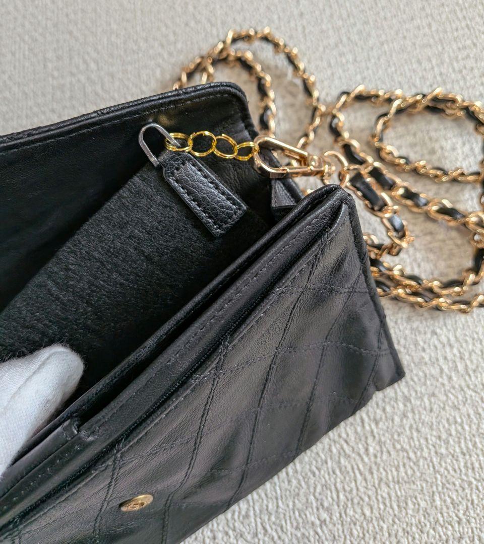 シャネル　ビコローレ　長財布　黒　ラムスキン　チェーン　ショルダー　ポーチ