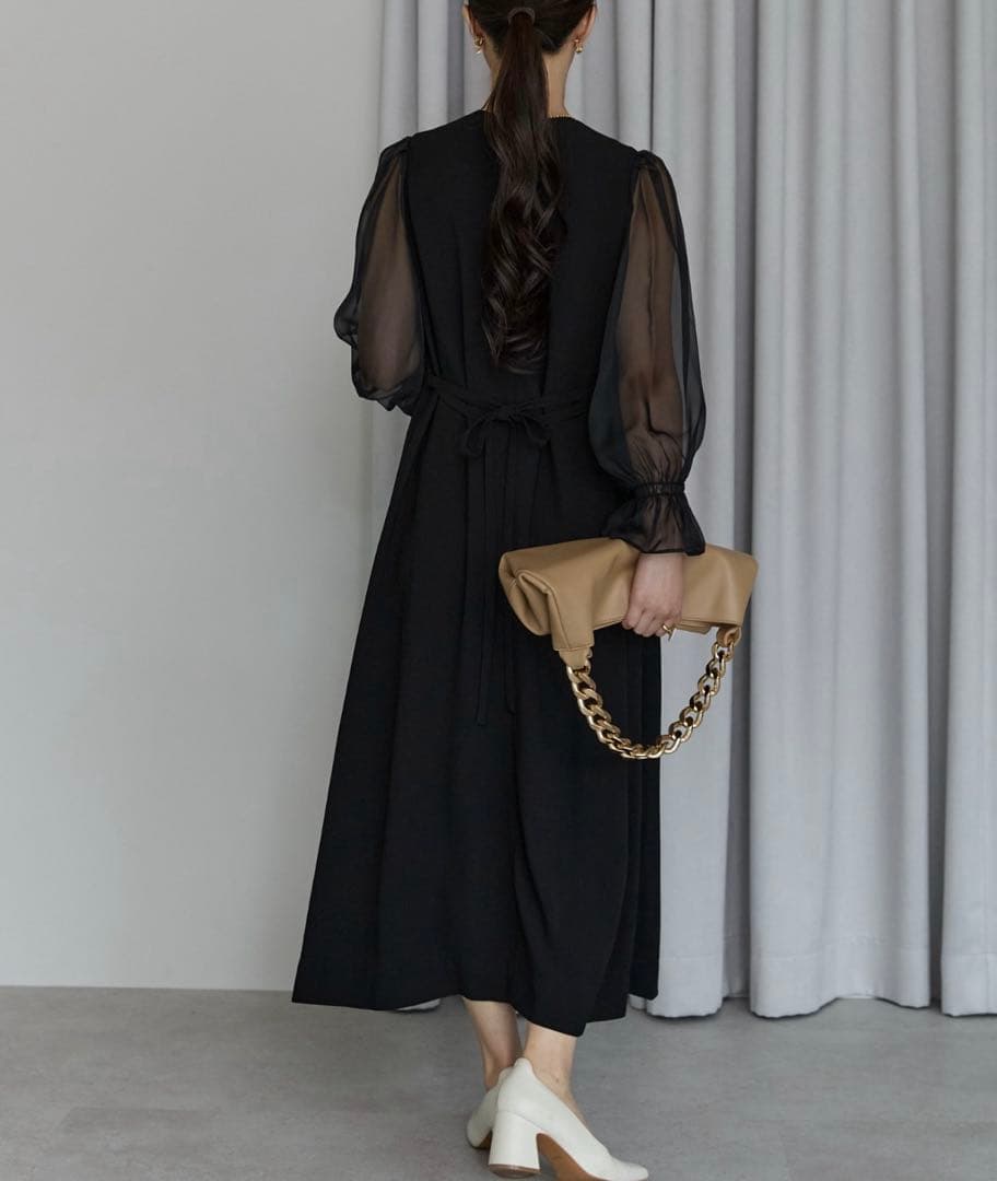 PREFERIR 結婚式 パーティー シアースリーブ Vネック Aラインドレス