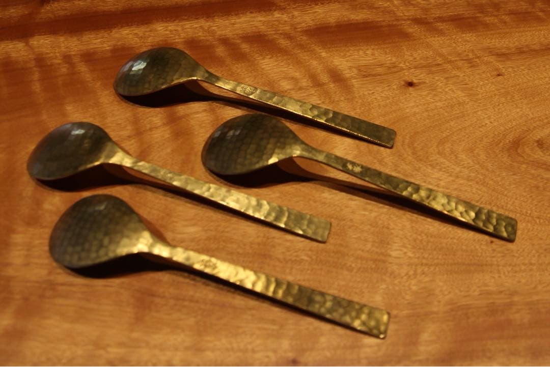 有次　真鍮 打ち出し　スプーン4本セット