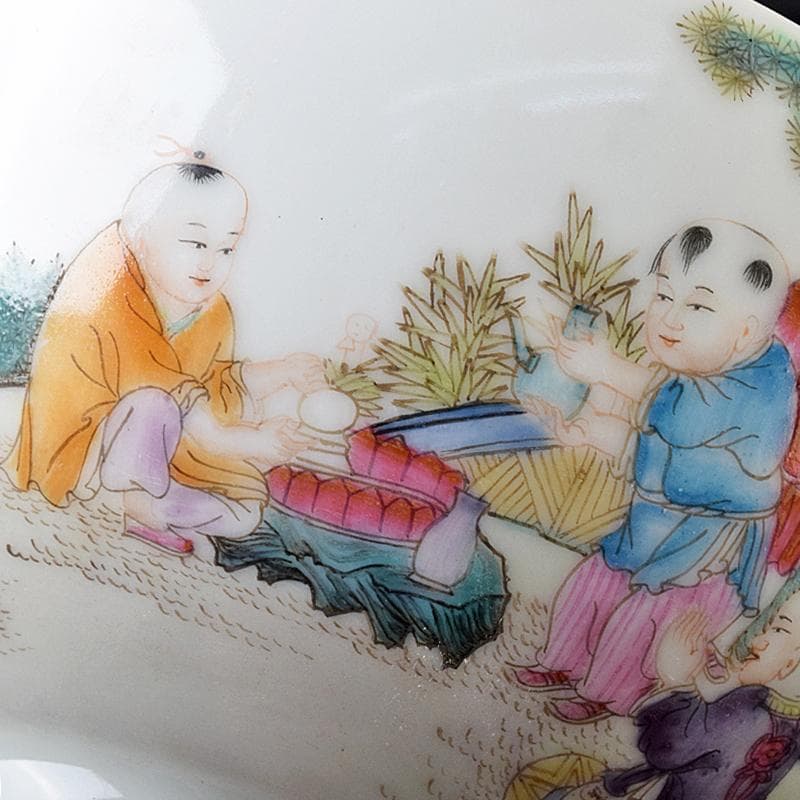 中国　雍正年製　粉彩漢詩唐子文碗　C　8019E