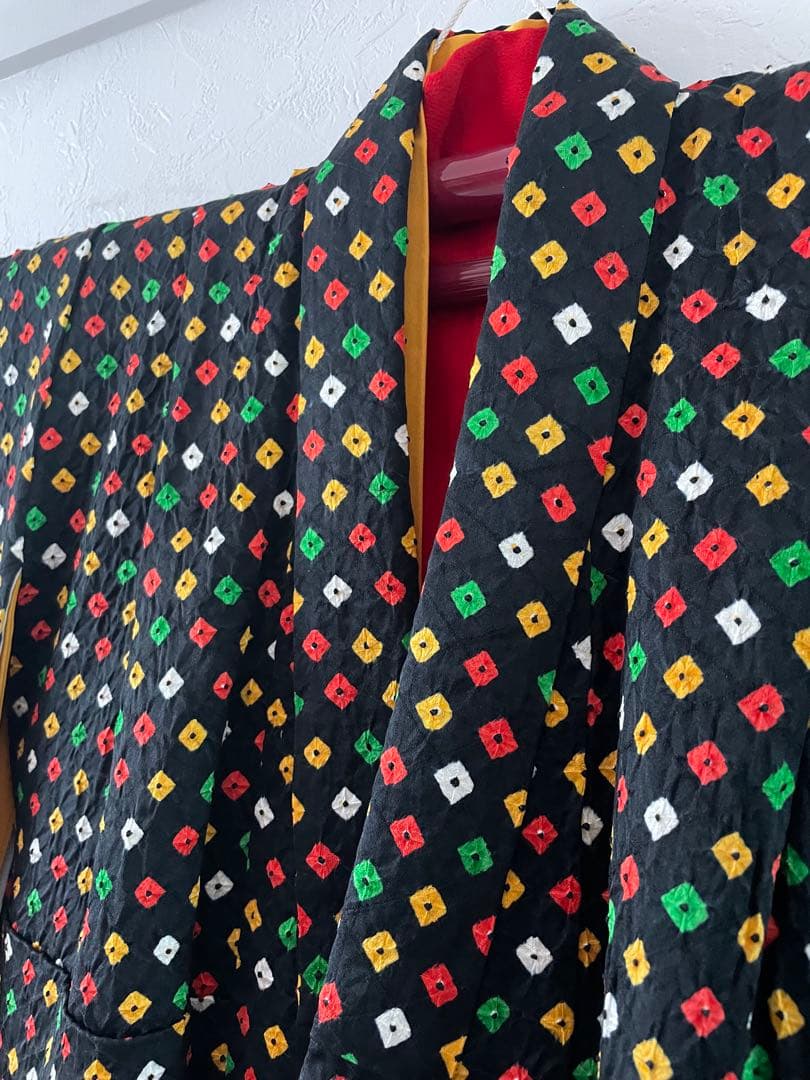 七五三　7歳　8歳　ハーフ成人式　正絹　総絞りのお着物セット　ダラリ帯コーデ