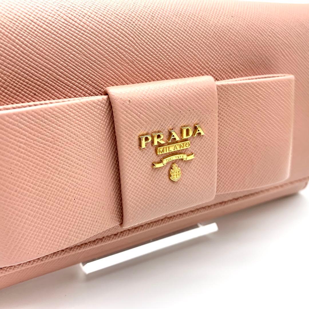 【訳あり極美品 】PRADA リボン 長財布 サフィアーノ ピンク