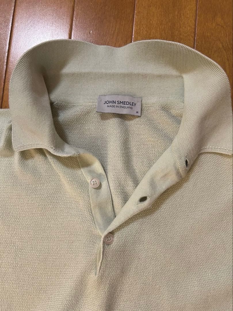 【美品】ジョンスメドレー　コットンピケ　ポロシャツ　M バドグリーン　タグ付き