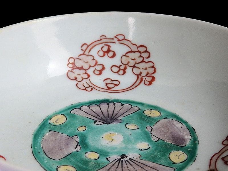 古伊万里　色絵　丸紋に貝の図　春寒鉢　膾皿　B129AS-DAz