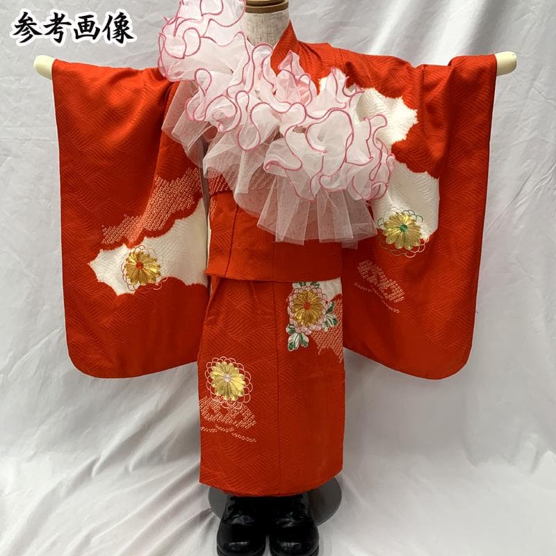510ag30、帯揚げ□七五三 三歳 女児 着物&チュール帯&長襦袢 金駒刺繍□