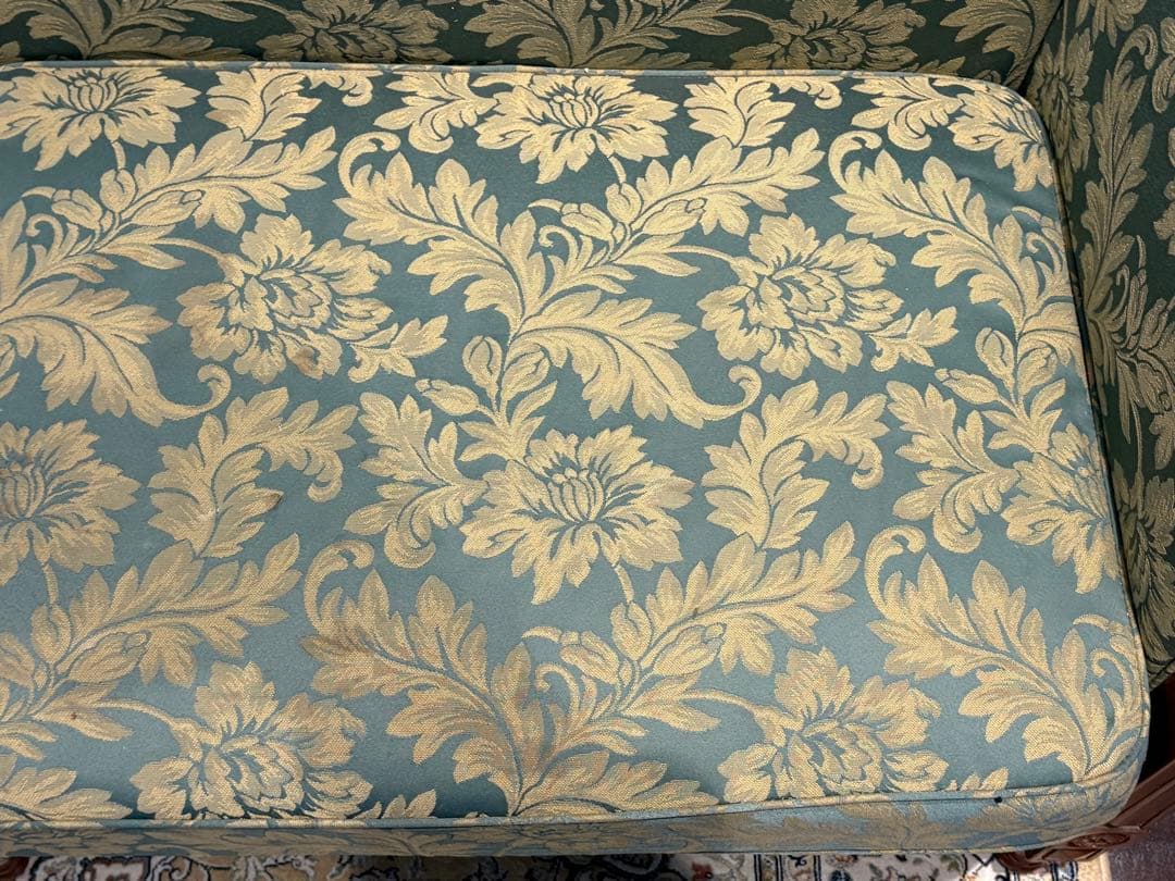 ① クラシック 3人掛けソファ 3Pソファ 花柄 グリーン ビンテージ nY