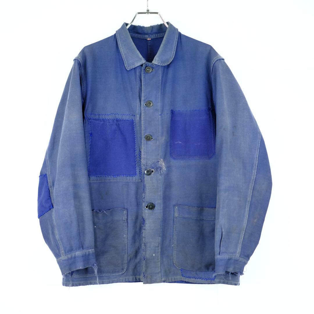 1950s フランス　ビンテージ　ワーク　インディゴコットンジャケット　襤褸