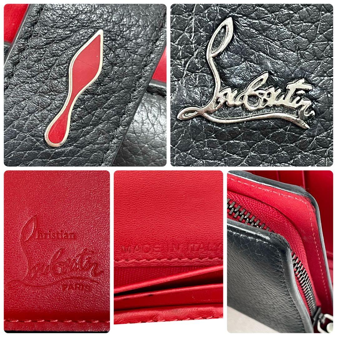 大容量✨クリスチャンルブタン　長財布　パロマ　黒×赤　ラウンドファスナー