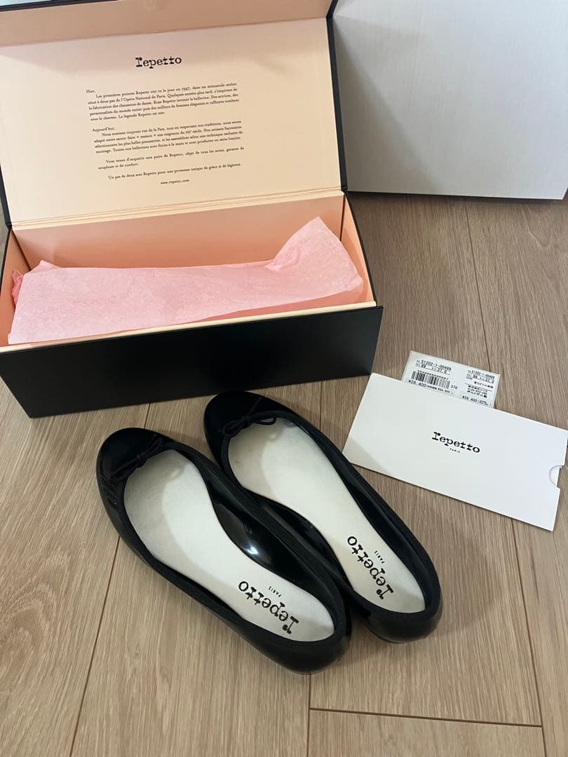 お値下げ★【新品】Repetto ブラック エナメル バレエシューズ37箱タグ付