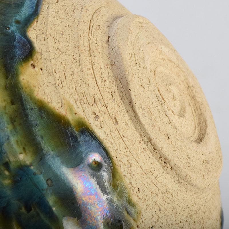 北大路魯山人作　織部焼　青織部　茶碗　銘「望雲」　清水公照極め箱　M　R9531