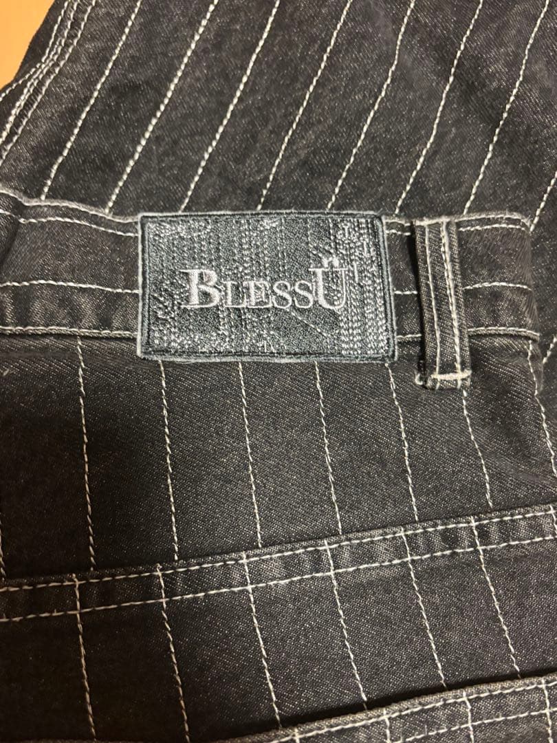 BLESSU ブレスユー　ブラックストライプ ワイドパンツ　sサイズ