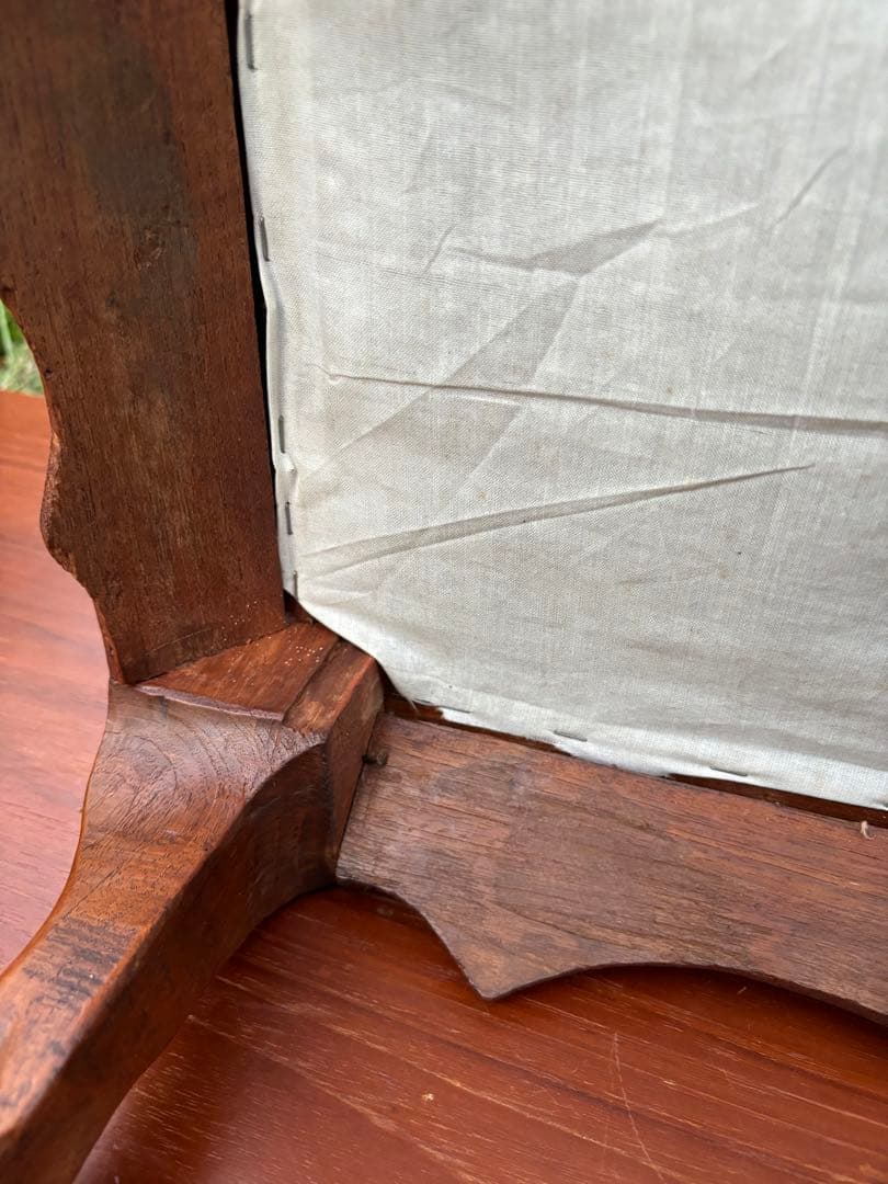 アンティーク　グレーのオットマン・スツール　カブリオールレッグ　クロウ&ボール