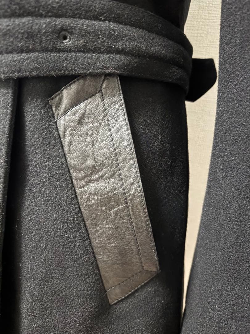 COACHウールトレンチコート革ポケットSブラック