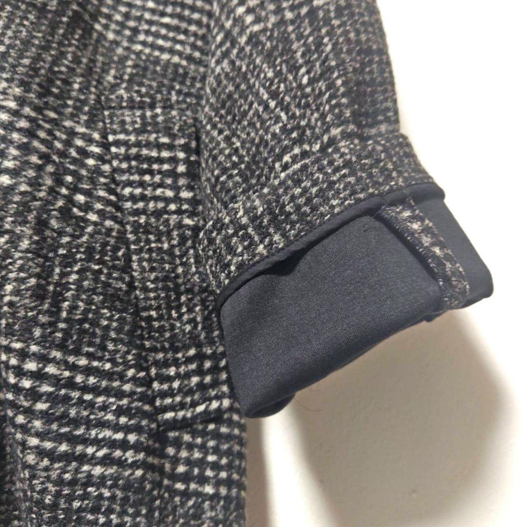 24AW スピックアンドスパン Wスライバーチェックハーフコート 36 黒グレー