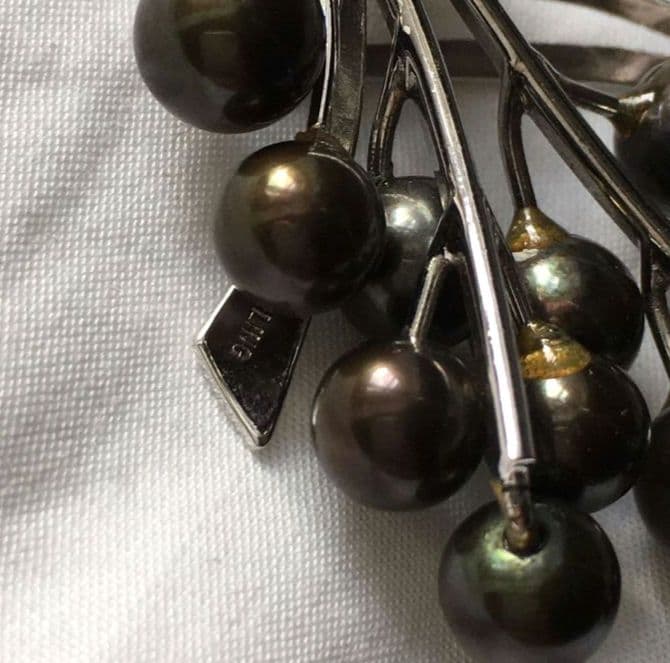 ビンテージ　黒真珠　シルバー　ブローチ　SILVER　ブラックパール