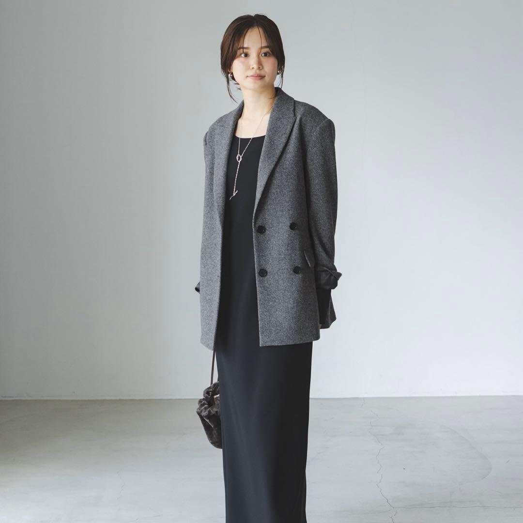 ※omachi※NOBLE トップツイード2WAYダブルジャケット グレー