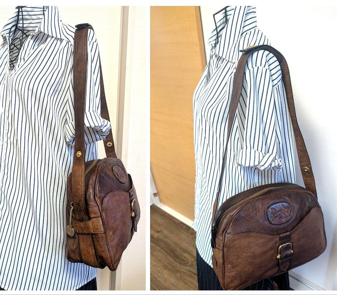 美品♥セリーヌ ショルダーバッグ レザー 馬車 ヴィンテージ OLDCELINE
